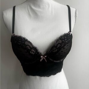 Victoria's Secret Black Lace Bra with Pink Accents